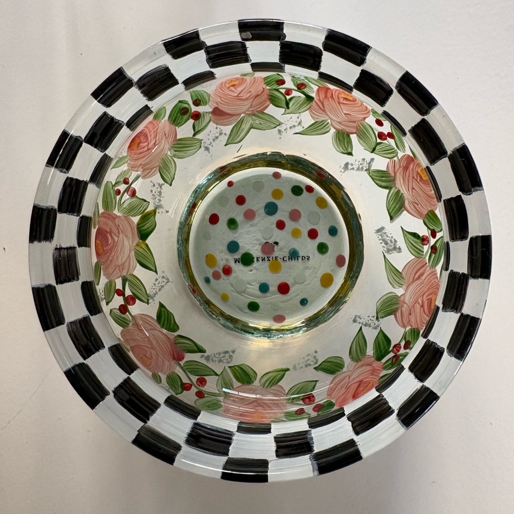 Mackenzie Childs Handpainted Retired Glass Bowl RARE and in NEW condition - Picture 3 of 8